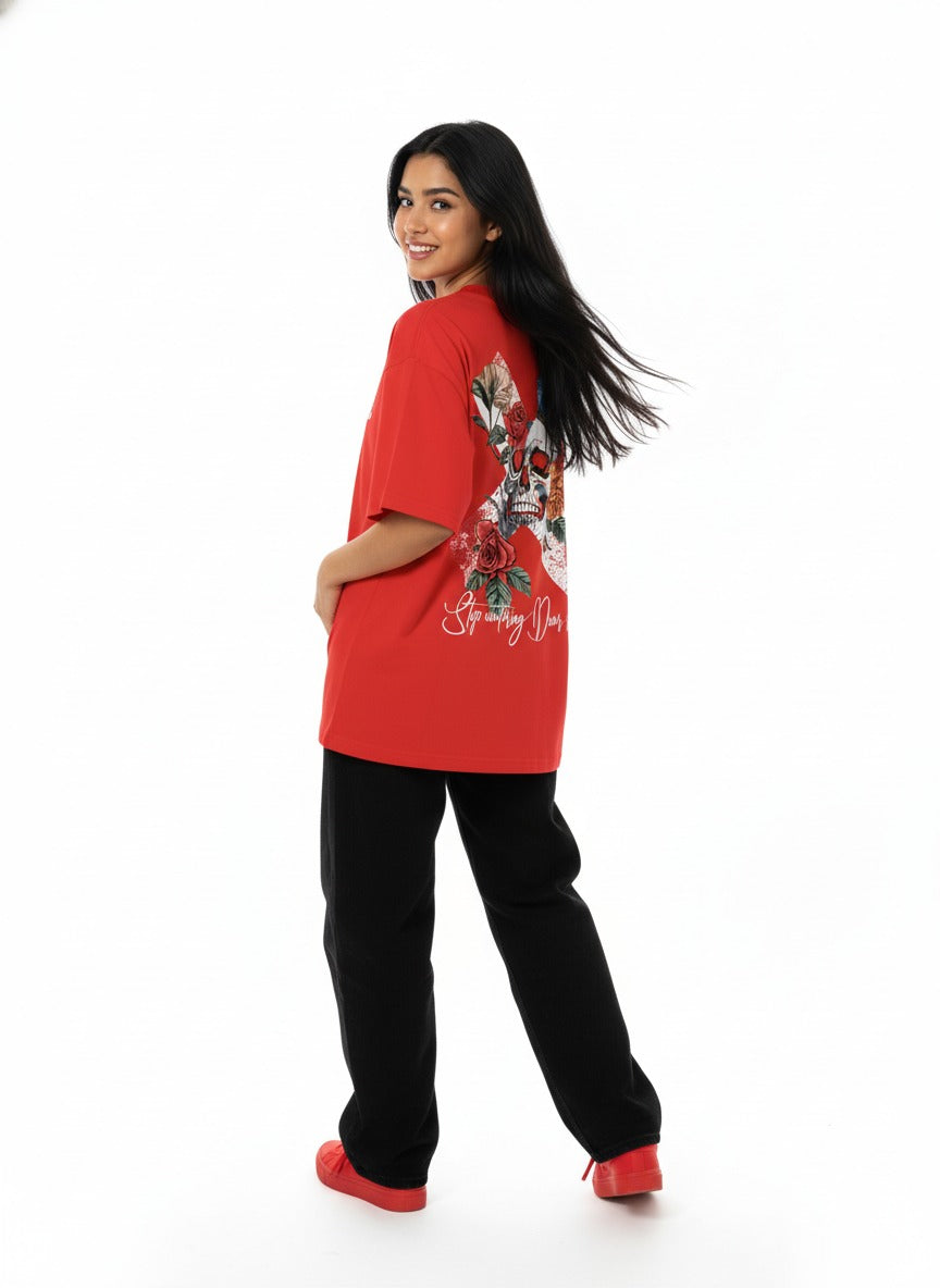 ROSES DIE TOO RED OVERSIZED TSHIRT