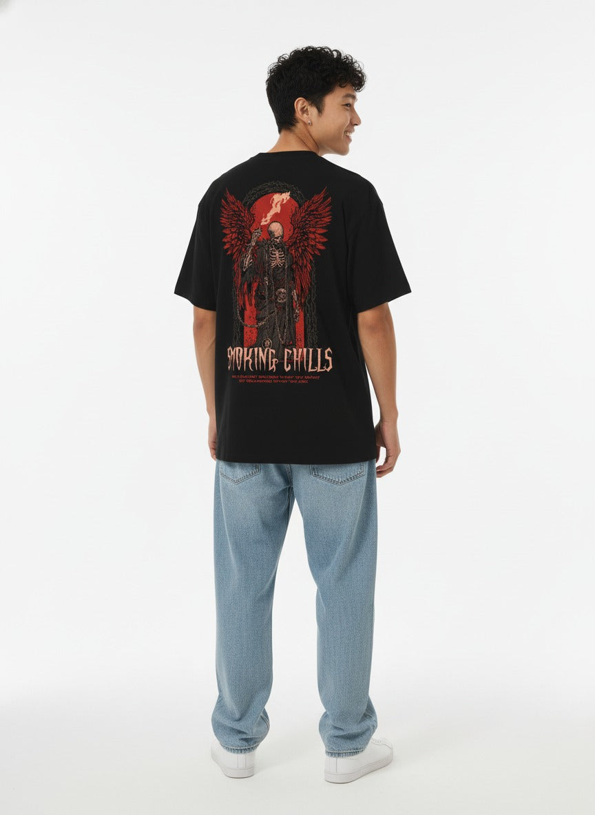 SMOKING CHILLS BLACK OVERSIZED TSHIRT